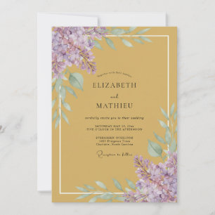 Invitación Boda con Hojas de Lila Mostaza