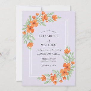 Invitación Boda con Hojas de Lila Naranja