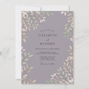 Invitación Boda con Hojas de Lila Pizarra