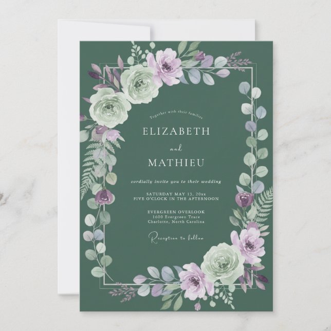 Invitación Boda con Hojas de Lila Salvia (Anverso)