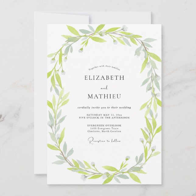 Invitación Boda con hojas de lima plateada (Anverso)