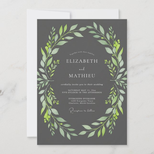 Invitación Boda con Hojas de Lima y Carbón (Anverso)