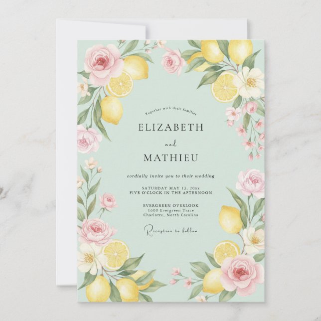 Invitación Boda con Hojas de Limón Espuma de Mar (Anverso)