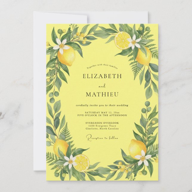 Invitación Boda con Hojas de Limón y Cítricos (Anverso)
