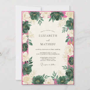 Invitación Boda con Hojas de Magenta Teal