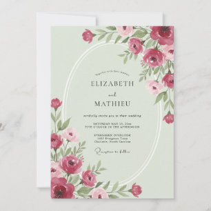 Invitación Boda con Hojas de Magenta y Pistacho