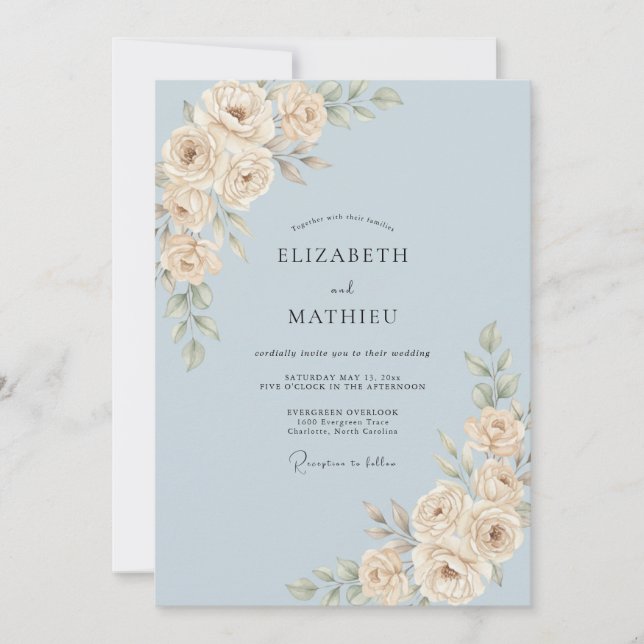 Invitación Boda con Hojas de Marfil Azure (Anverso)