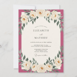 Invitación Boda con Hojas de Marfil Magenta