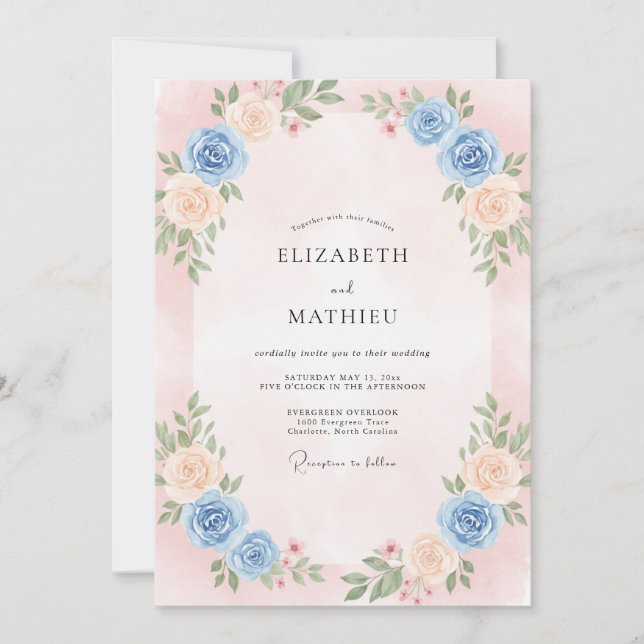 Invitación Boda con Hojas de Marfil Sonrosado (Anverso)