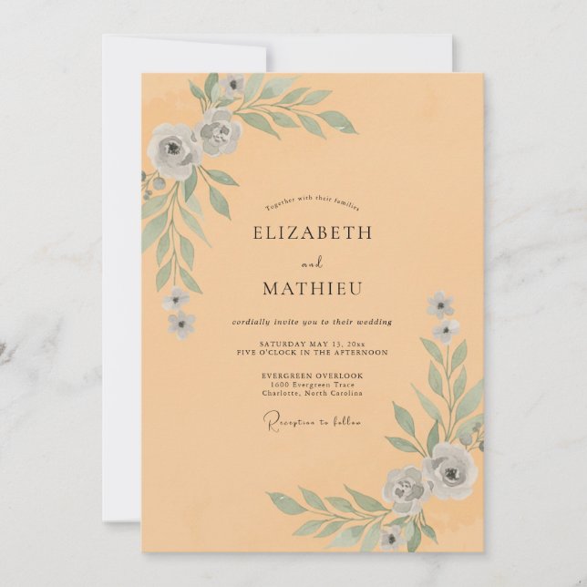 Invitación Boda con Hojas de Melocotón (Anverso)