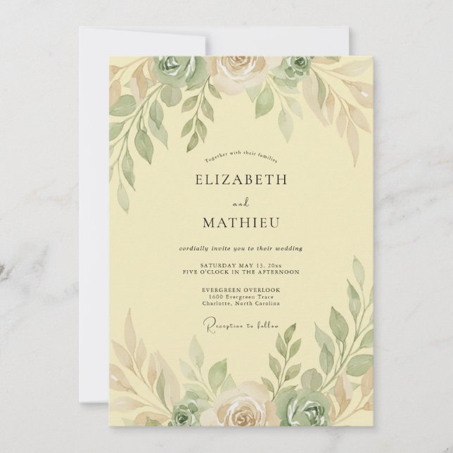 Invitación Boda con Hojas de Melocotón y Mantequilla (Anverso)