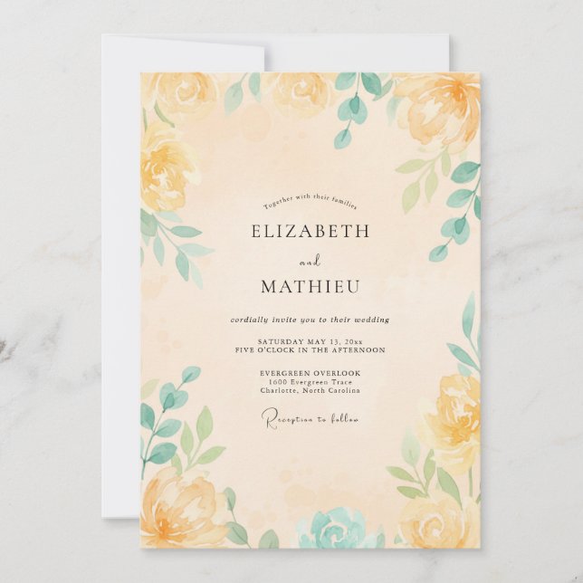 Invitación Boda con Hojas de Menta Amarilla (Anverso)