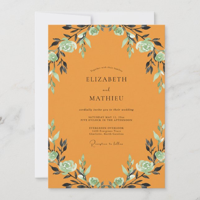Invitación Boda con Hojas de Menta Ámbar (Anverso)