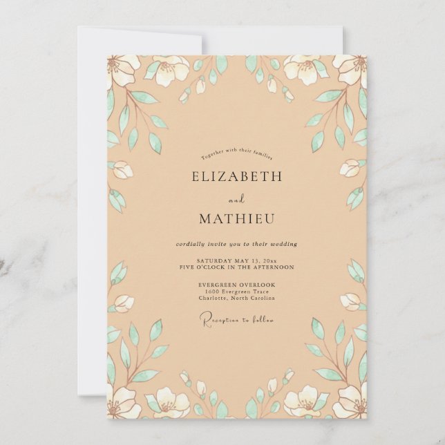 Invitación Boda con Hojas de Menta Arenosa (Anverso)