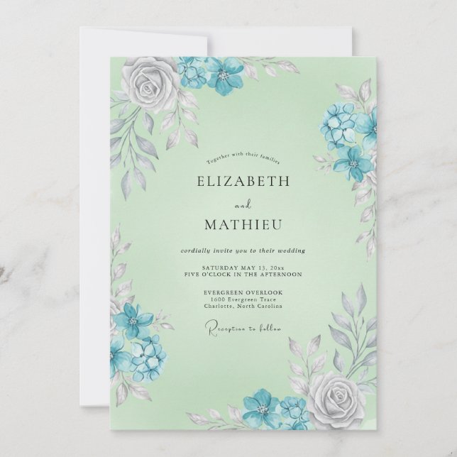 Invitación Boda con Hojas de Menta Azure (Anverso)