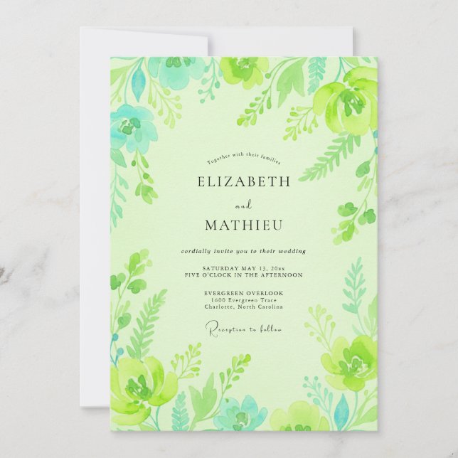 Invitación Boda con Hojas de Menta Chartreuse (Anverso)