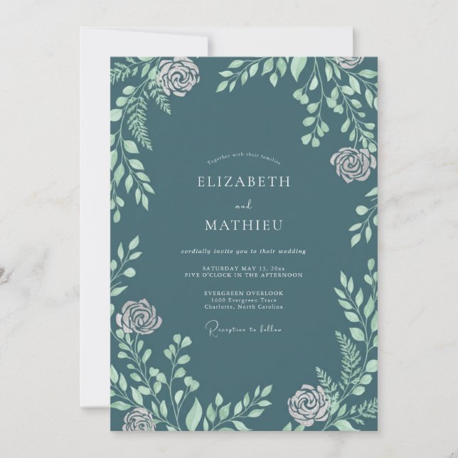 Invitación Boda con Hojas de Menta en Pizarra (Anverso)