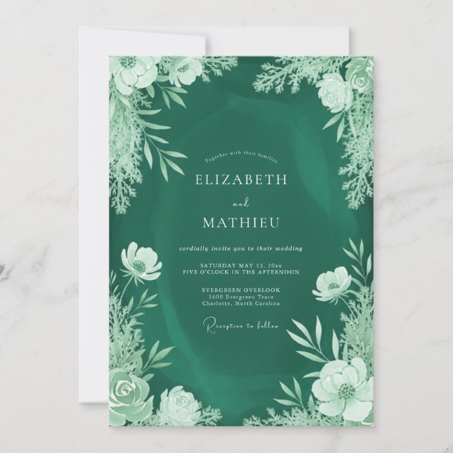 Invitación Boda con Hojas de Menta Esmeralda (Anverso)