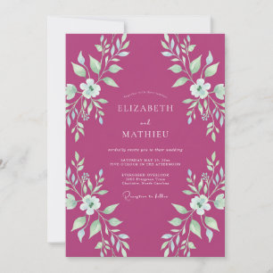 Invitación Boda con Hojas de Menta Magenta