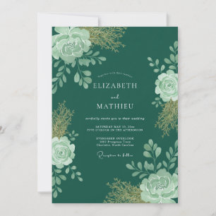 Invitación Boda con Hojas de Menta Verde Azulado
