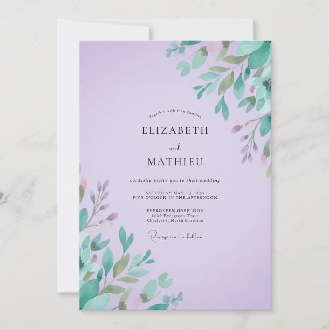 Invitación Boda con Hojas de Menta y Ametista (Anverso)