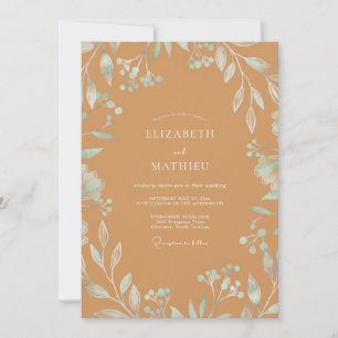 Invitación Boda con Hojas de Menta y Caramelo