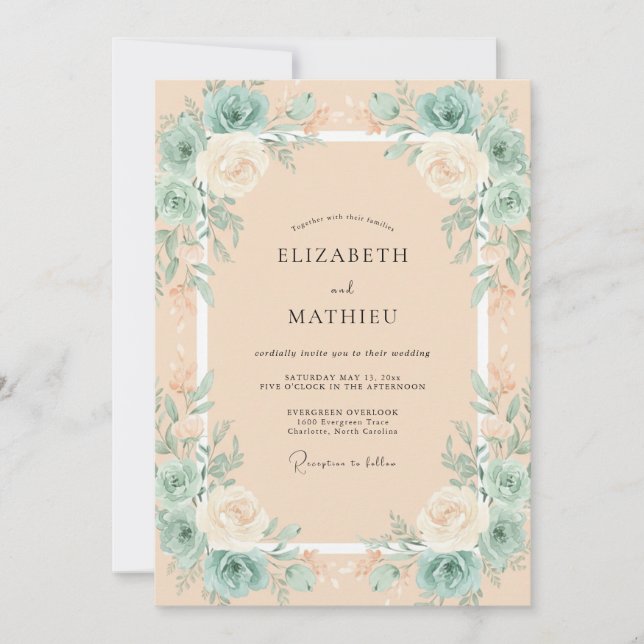 Invitación Boda con Hojas de Menta y Champán (Anverso)