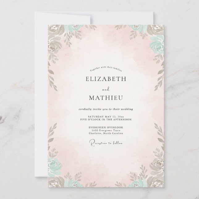 Invitación Boda con Hojas de Menta y Champán Cálido (Anverso)