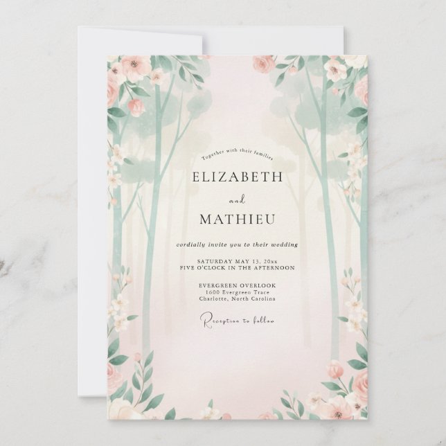 Invitación Boda con Hojas de Menta y Champán Dorado (Anverso)