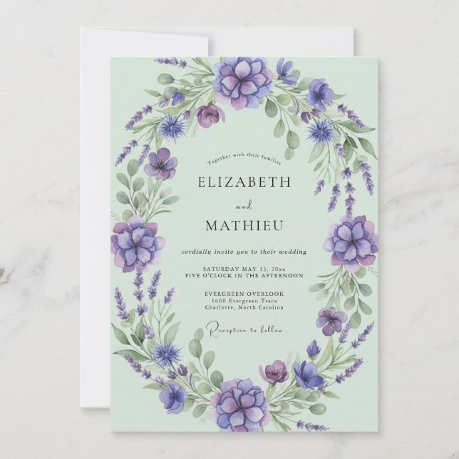 Invitación Boda con Hojas de Menta y Lavanda (Anverso)