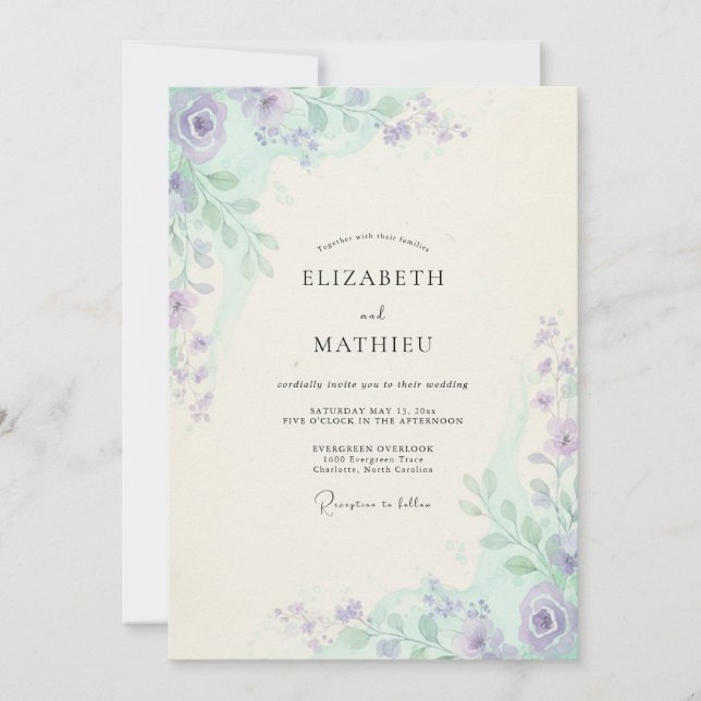 Invitación Boda con Hojas de Menta y Lavanda (Anverso)