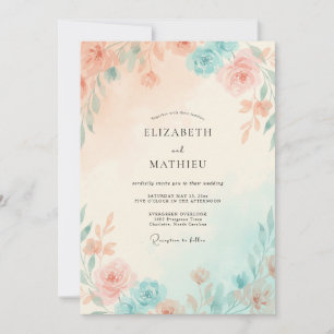 Invitación Boda con Hojas de Menta y Melocotón