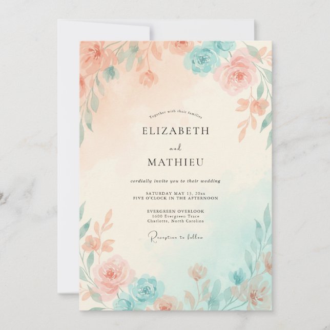 Invitación Boda con Hojas de Menta y Melocotón (Anverso)