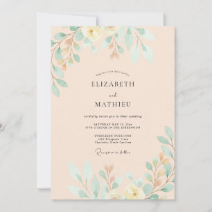 Invitación Boda con Hojas de Menta y Oro