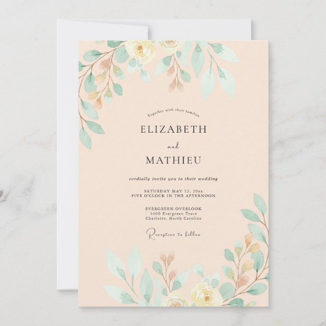 Invitación Boda con Hojas de Menta y Oro (Anverso)