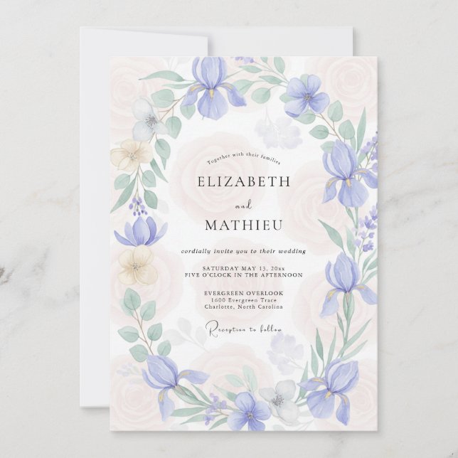 Invitación Boda con Hojas de Menta y Periwinkle (Anverso)