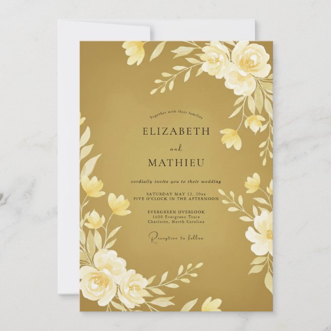 Invitación Boda con Hojas de Ocre Miel (Anverso)