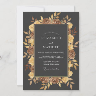 Invitación Boda con Hojas de Ocre y Carbón