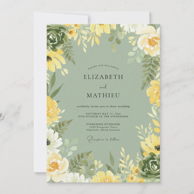 Invitación Boda con Hojas de Olivo Amarillas (Anverso)