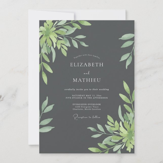 Invitación Boda con Hojas de Olivo Carbón (Anverso)