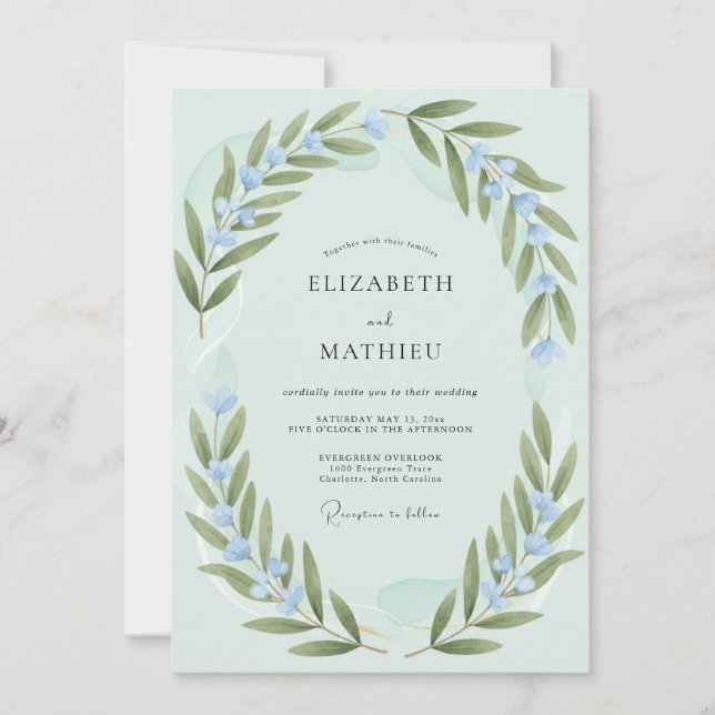 Invitación Boda con Hojas de Olivo Mentolada (Anverso)