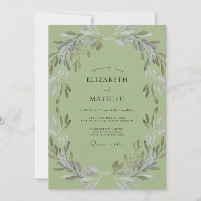 Invitación Boda con hojas de olivo y pistacho (Anverso)