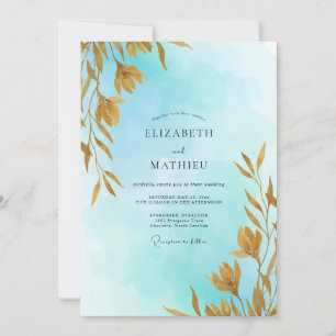 Invitación Boda con hojas de oro Aqua Soft