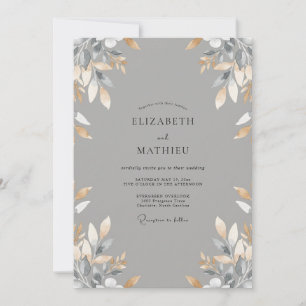 Invitación Boda con Hojas de Oro Pizarra