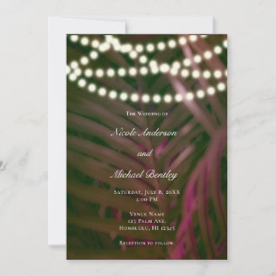Invitación Boda con hojas de palma tropicales verdes rosadas