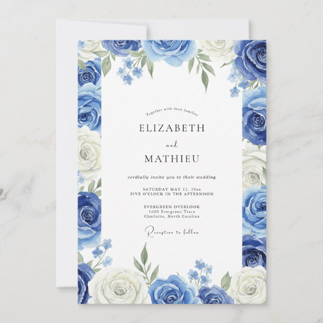 Invitación Boda con Hojas de Peonía Azure (Anverso)