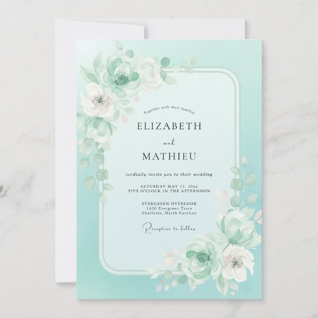 Invitación Boda con Hojas de Peonía Mentolada (Anverso)