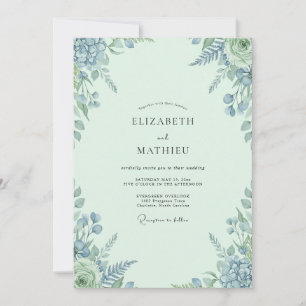 Invitación Boda con Hojas de Periwinkle Espuma de Mar