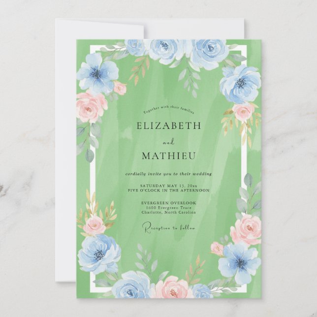 Invitación Boda con Hojas de Pistacho Azure (Anverso)