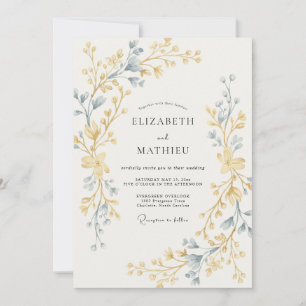 Invitación Boda con Hojas de Pizarra Dorada
